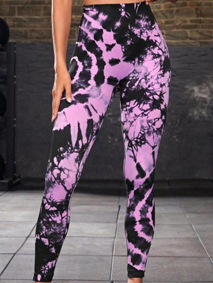 Sporty Women'S Tie Dye Print High Waist Sports Leggings, Casual Comfy Breathable Tight-Fitting High Stretch Sport Skinny Pants for Yoga Gym Workout Running, Ladies Sportswear for All Seasons