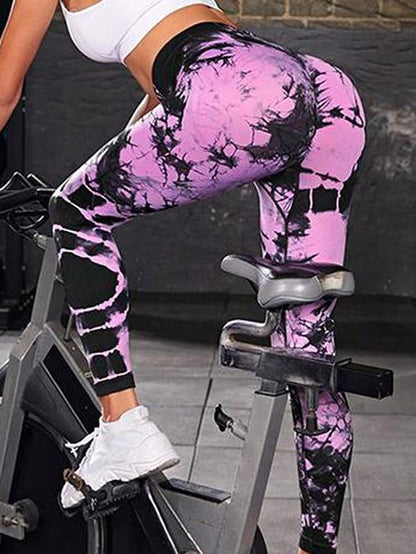 Sporty Women'S Tie Dye Print High Waist Sports Leggings, Casual Comfy Breathable Tight-Fitting High Stretch Sport Skinny Pants for Yoga Gym Workout Running, Ladies Sportswear for All Seasons