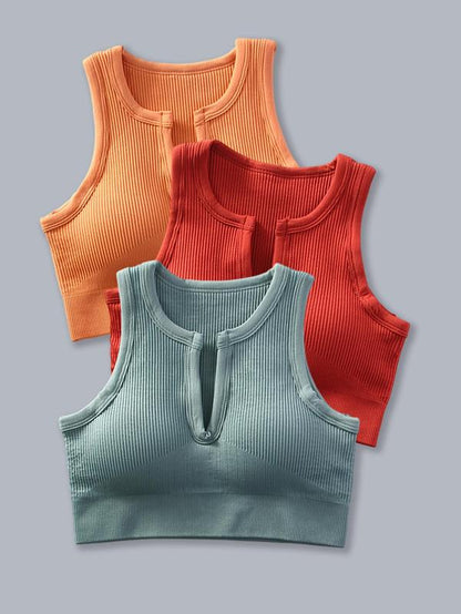 Women'S Solid Notched Neck Sports Vest, Breathable Crop Sports Tank Top for Yoga Gym Workout, Sports Clothing for Women, Athletic Wear Running Vest, Women'S Sportswear, Workout Tops, Athletic Tops, Gym Clothing