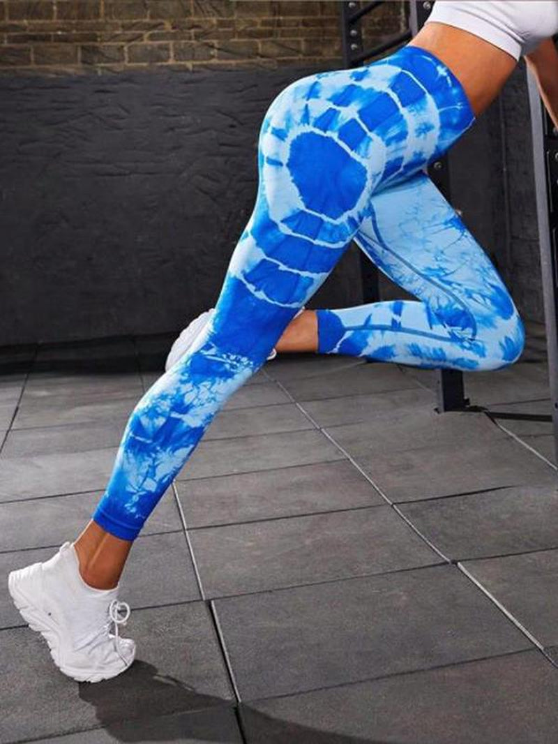 Sporty Women'S Tie Dye Print High Waist Sports Leggings, Casual Comfy Breathable Tight-Fitting High Stretch Sport Skinny Pants for Yoga Gym Workout Running, Ladies Sportswear for All Seasons