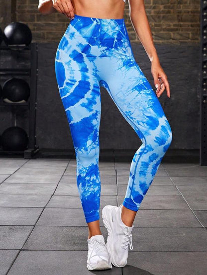 Sporty Women'S Tie Dye Print High Waist Sports Leggings, Casual Comfy Breathable Tight-Fitting High Stretch Sport Skinny Pants for Yoga Gym Workout Running, Ladies Sportswear for All Seasons