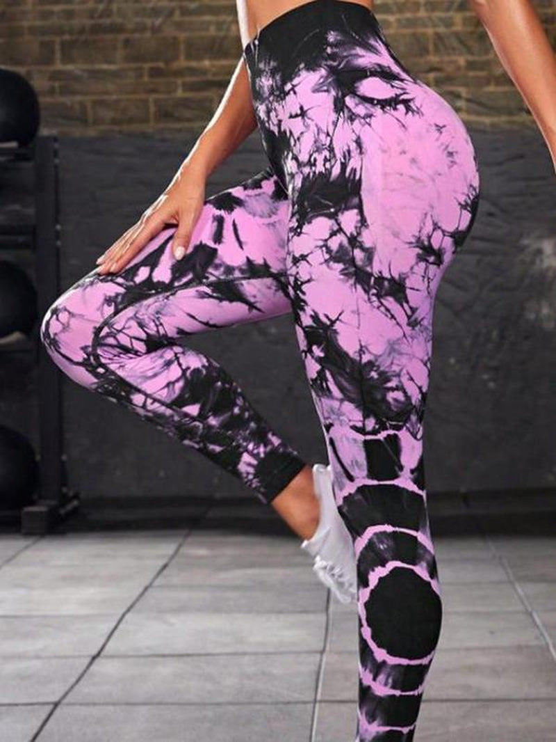 Sporty Women'S Tie Dye Print High Waist Sports Leggings, Casual Comfy Breathable Tight-Fitting High Stretch Sport Skinny Pants for Yoga Gym Workout Running, Ladies Sportswear for All Seasons